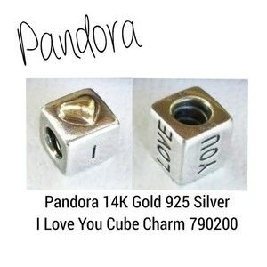 Pandora 14K I Love You Heart Charm Bead Cube 925 Sterling Silver 790200